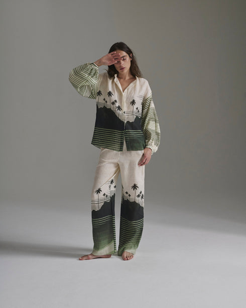 Don Simon Linen Shirt / Green Tropical Landscape